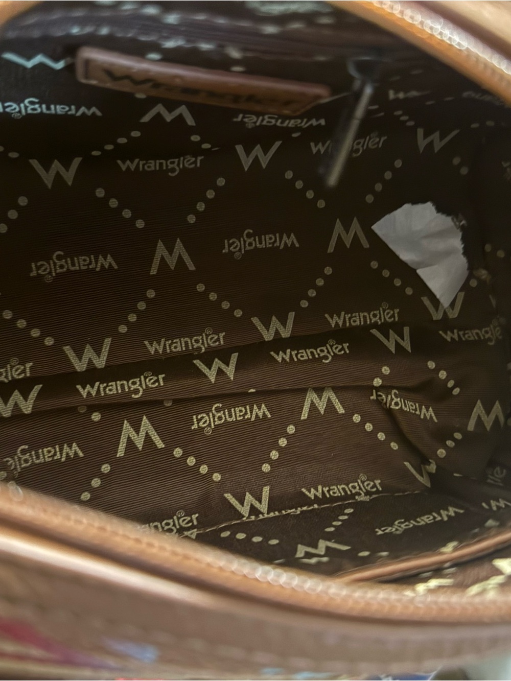 Wrangler Tan Crossbody with Turquoise & Pink Aztec Accent - Picture 5 of 13